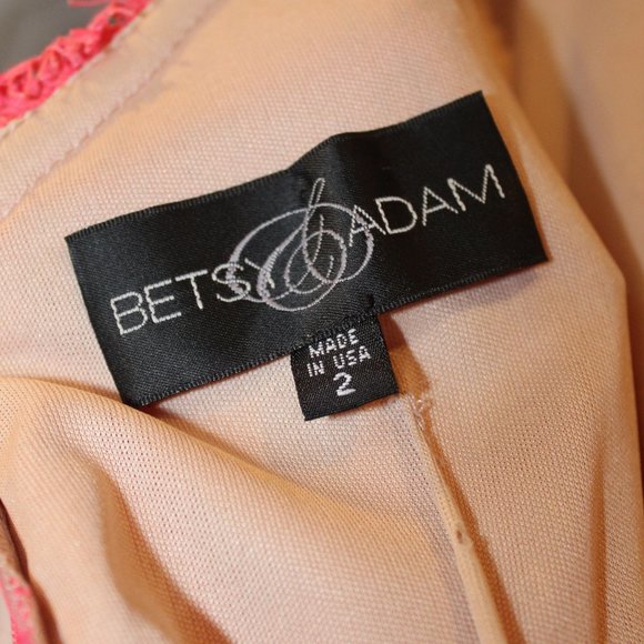 Betsy & Adam Coral/Nude Lace Gown - Picture 7 of 7